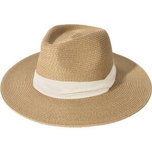 Womens Mens Wide Brim Straw Panama Hat Fedora Summer Beach Sun Hat UPF Straw Hat